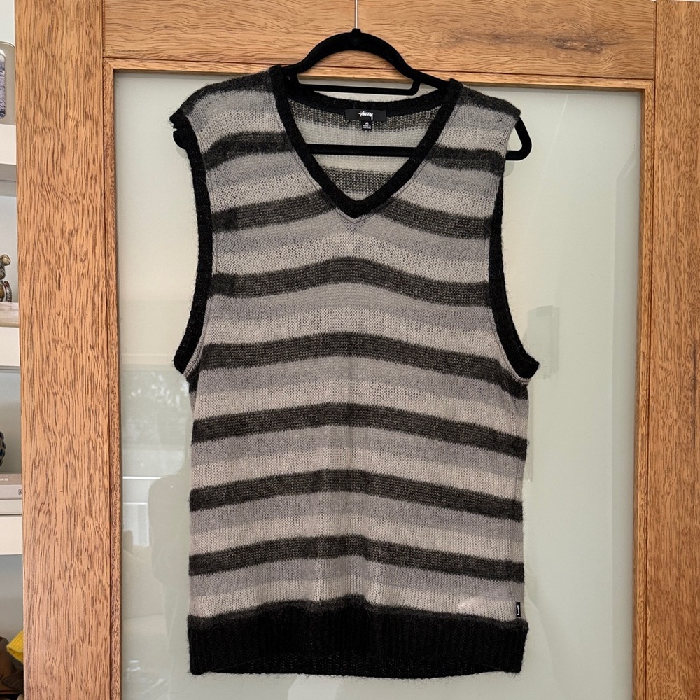 Stussy Mohair Striped Black and Gray Sleeveless Sweater